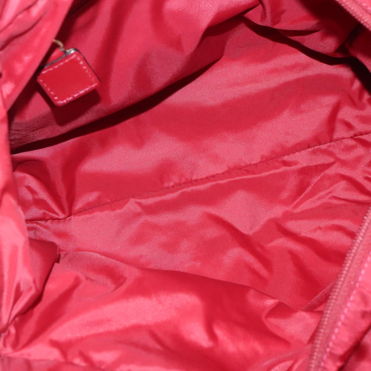 CELINE Hand Bag Nylon Red Gold Auth 121616