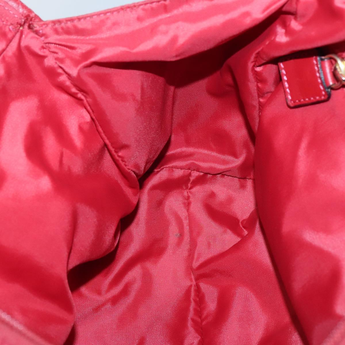 CELINE Hand Bag Nylon Red Gold Auth 121616