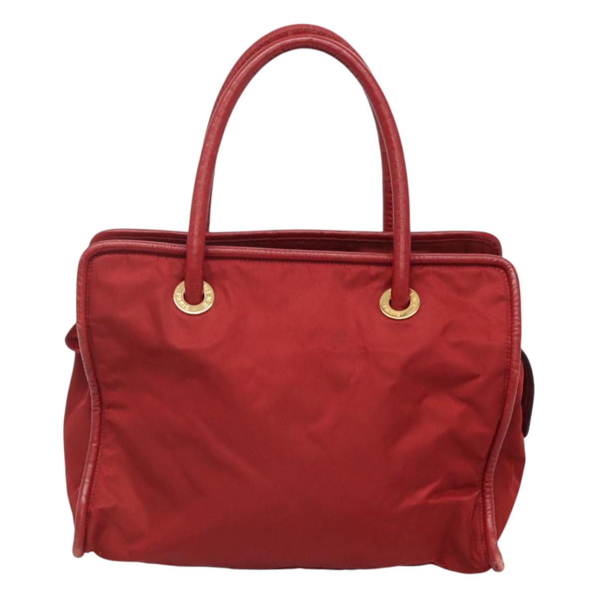 CELINE Hand Bag Nylon Red Gold Auth 121616
