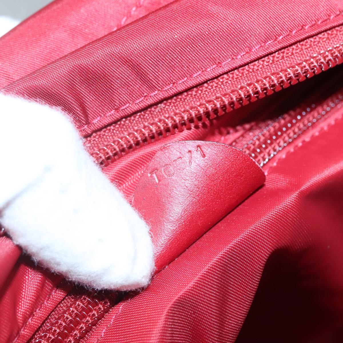 CELINE Hand Bag Nylon Red Gold Auth 121616