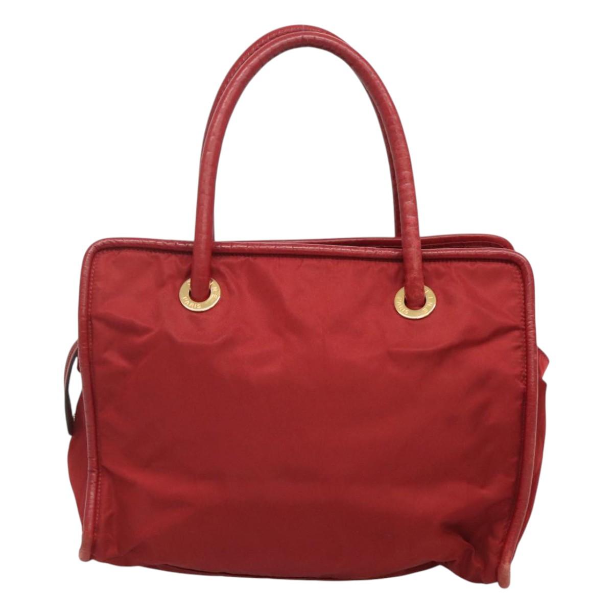 CELINE Hand Bag Nylon Red Gold Auth 121616