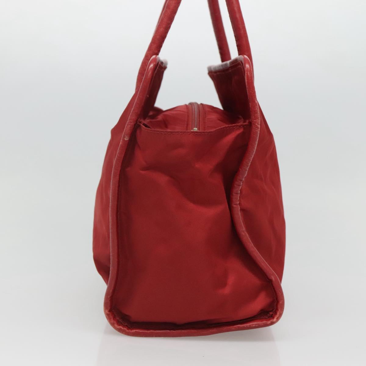 CELINE Hand Bag Nylon Red Gold Auth 121616