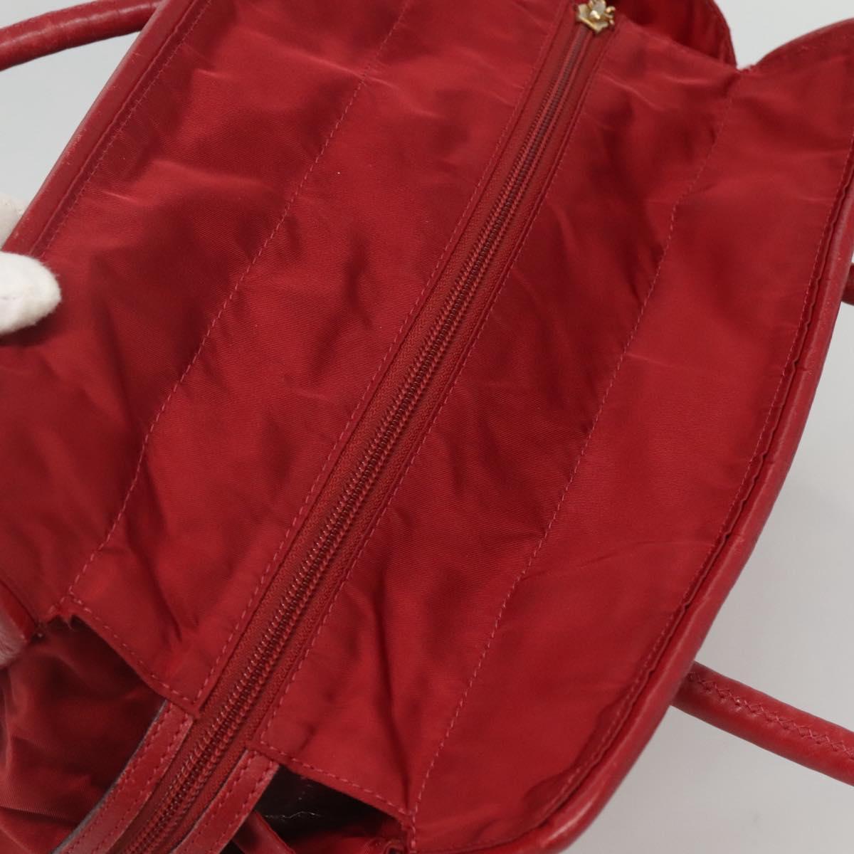 CELINE Hand Bag Nylon Red Gold Auth 121616