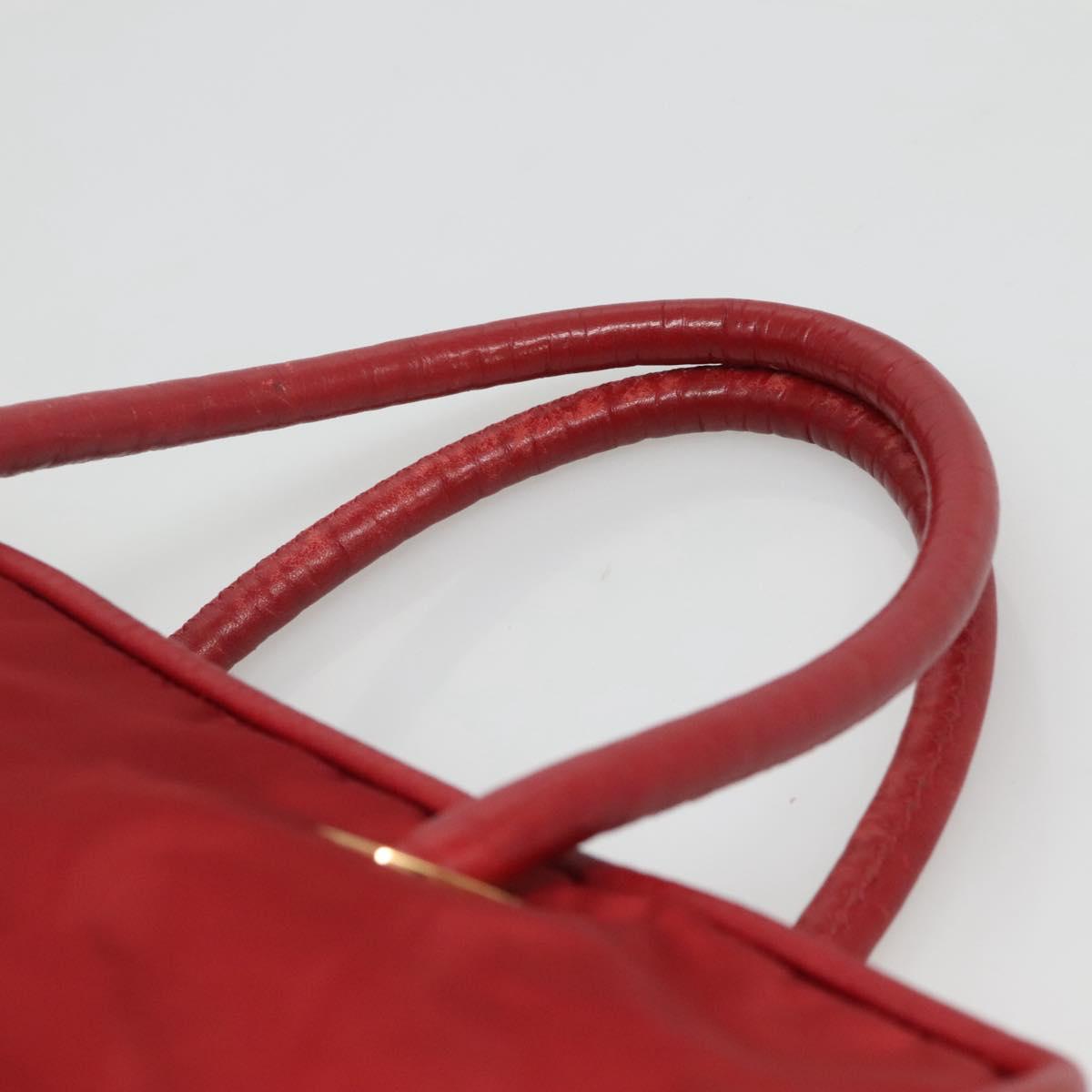CELINE Hand Bag Nylon Red Gold Auth 121616