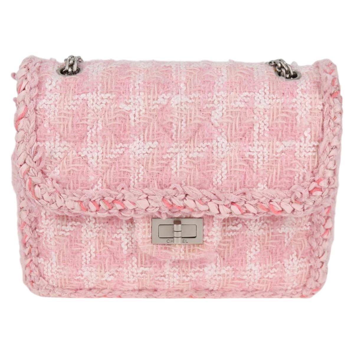 CHANEL Chain Matelasse 2.55 Shoulder Bag Tweed Pink CC Auth 121623AM
