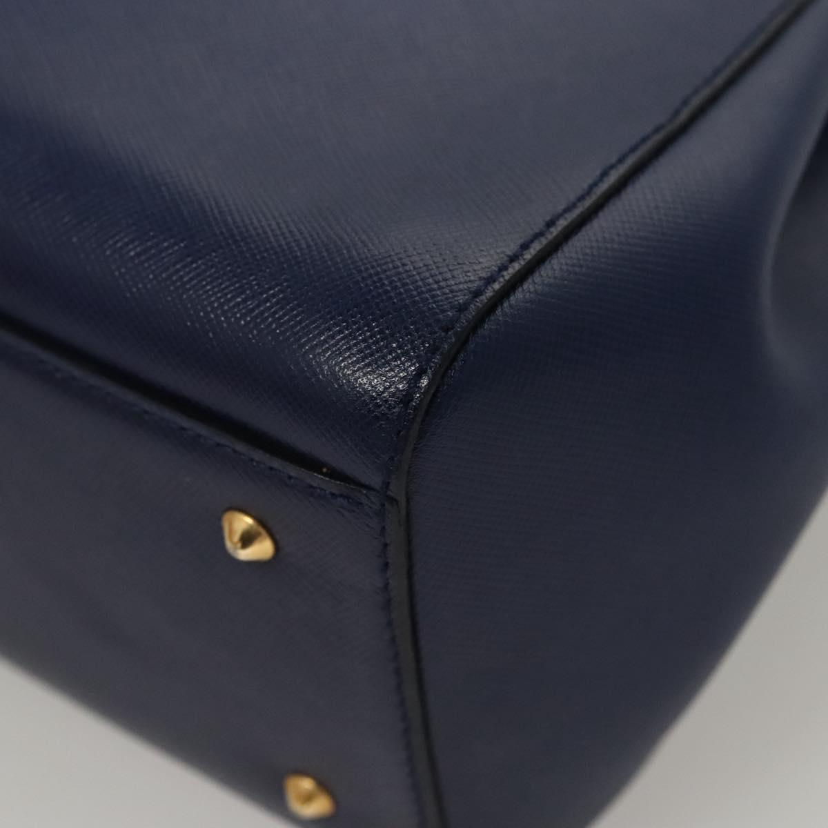 PRADA Shoulder Bag Safiano Leather Blue Gold Auth 121634