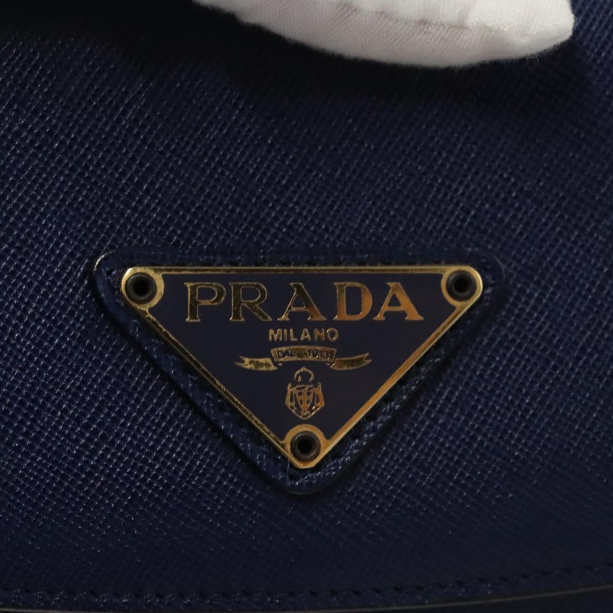 PRADA Shoulder Bag Safiano Leather Blue Gold Auth 121634
