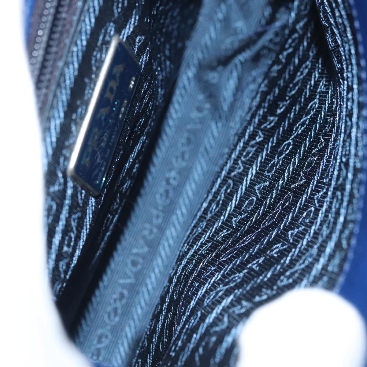 PRADA Shoulder Bag Safiano Leather Blue Gold Auth 121634