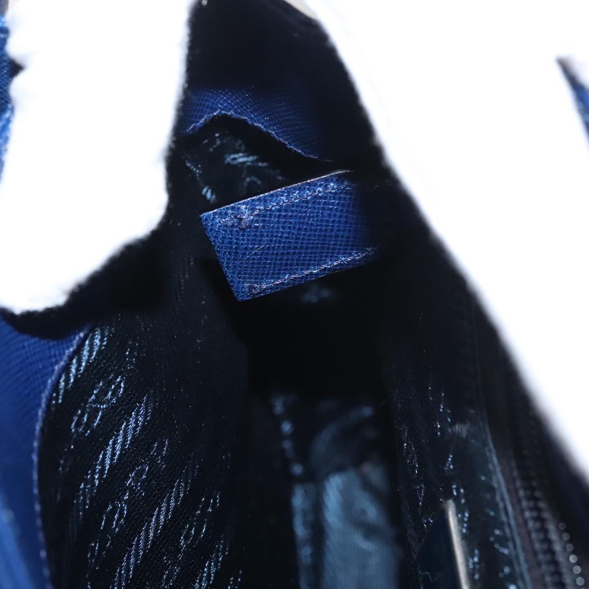 PRADA Shoulder Bag Safiano Leather Blue Gold Auth 121634