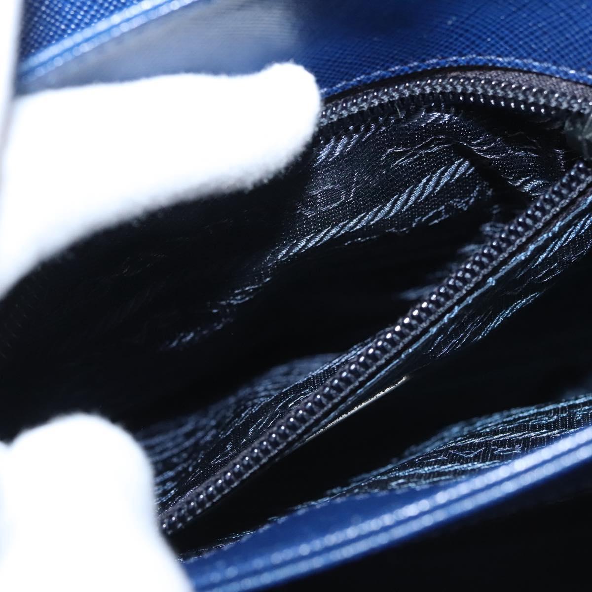 PRADA Shoulder Bag Safiano Leather Blue Gold Auth 121634