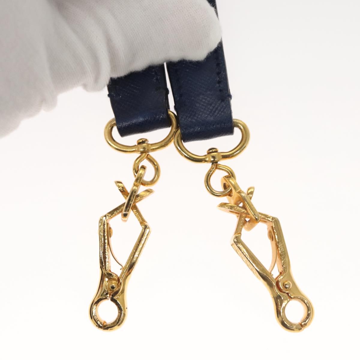 PRADA Shoulder Bag Safiano Leather Blue Gold Auth 121634