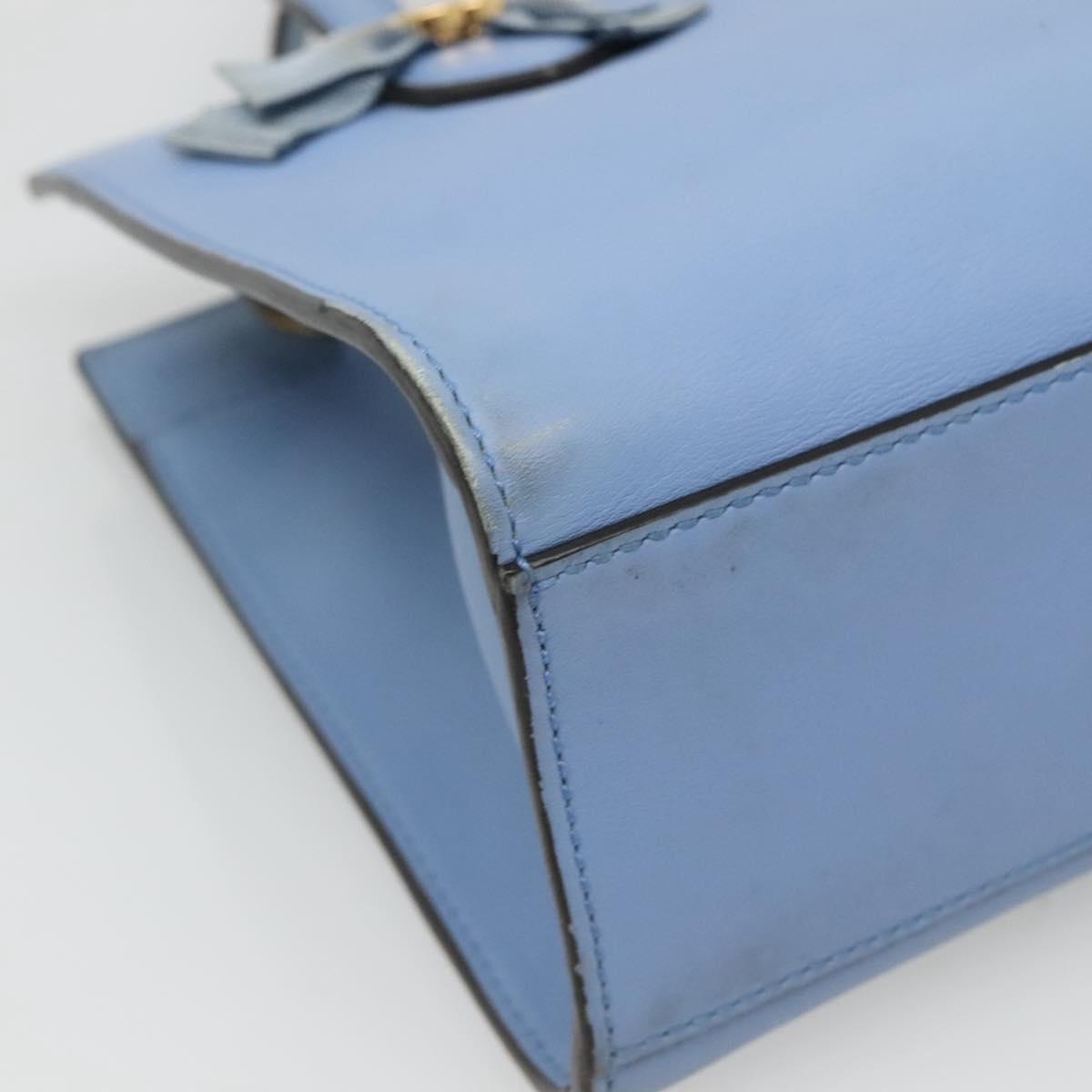 GUCCI Hand Bag Leather 2way Blue Gold 443089 Auth 121644