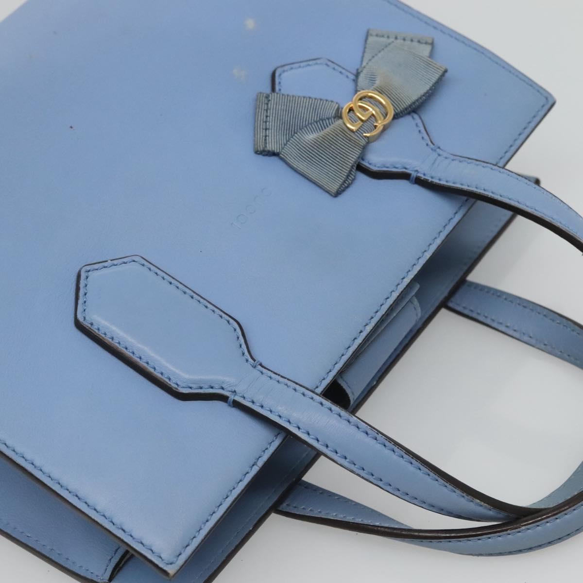 GUCCI Hand Bag Leather 2way Blue Gold 443089 Auth 121644
