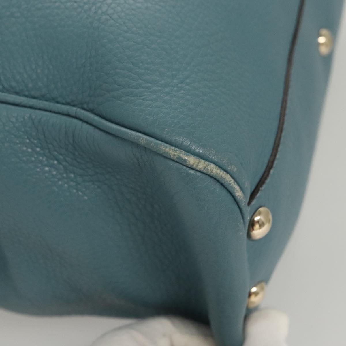 GUCCI Bamboo Hand Bag Leather 2way Blue Silver 336032 Auth 121645