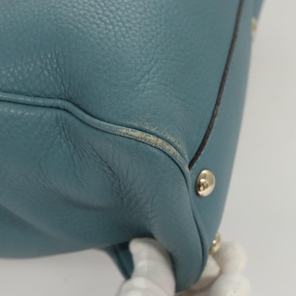 GUCCI Bamboo Hand Bag Leather 2way Blue Silver 336032 Auth 121645
