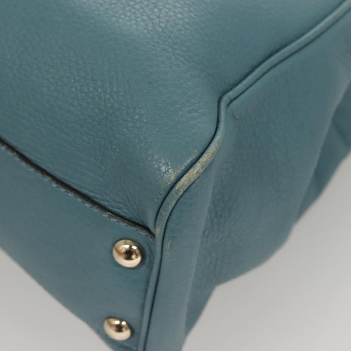 GUCCI Bamboo Hand Bag Leather 2way Blue Silver 336032 Auth 121645