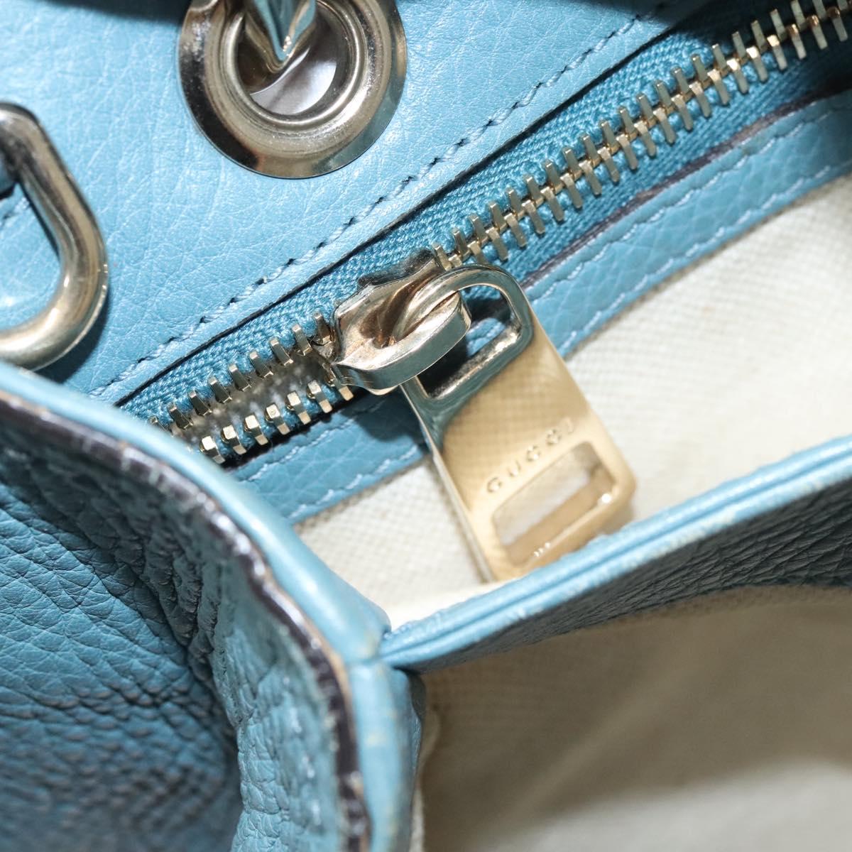 GUCCI Bamboo Hand Bag Leather 2way Blue Silver 336032 Auth 121645