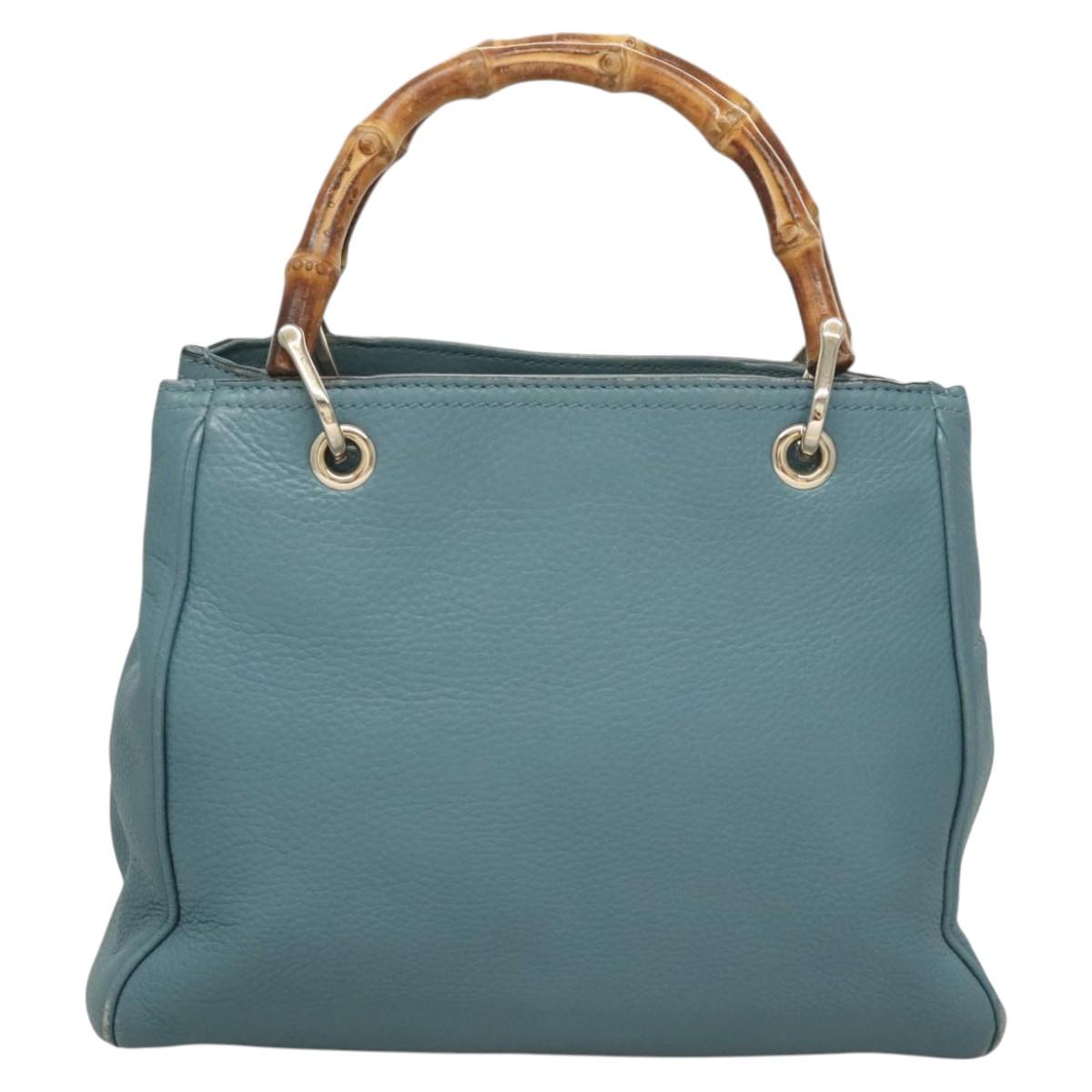 GUCCI Bamboo Hand Bag Leather 2way Blue Silver 336032 Auth 121645