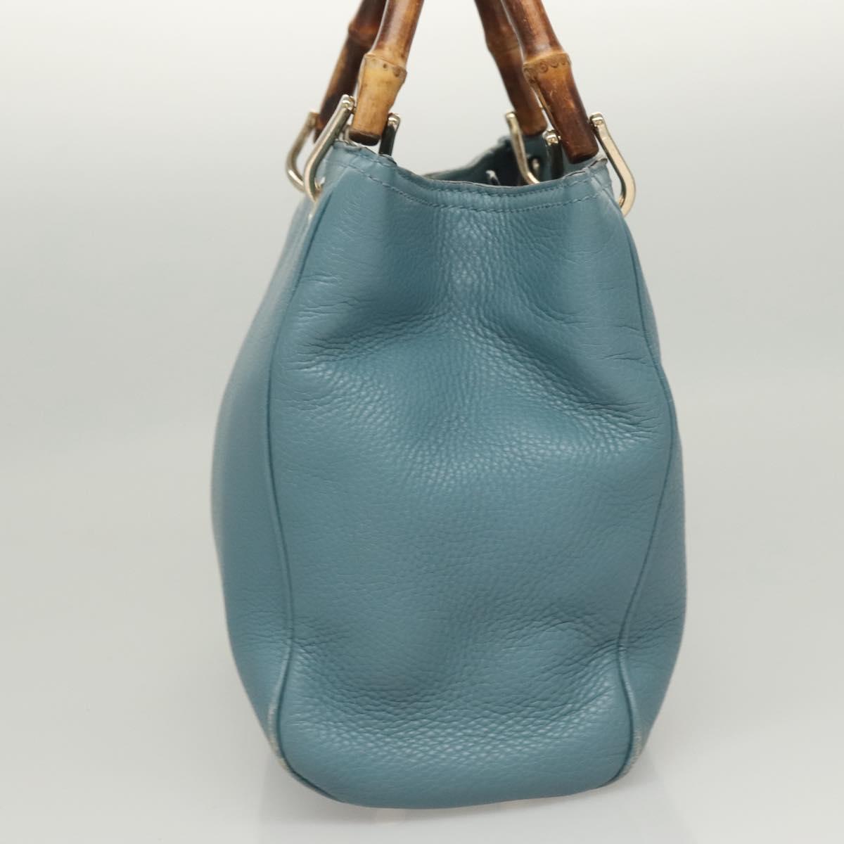 GUCCI Bamboo Hand Bag Leather 2way Blue Silver 336032 Auth 121645