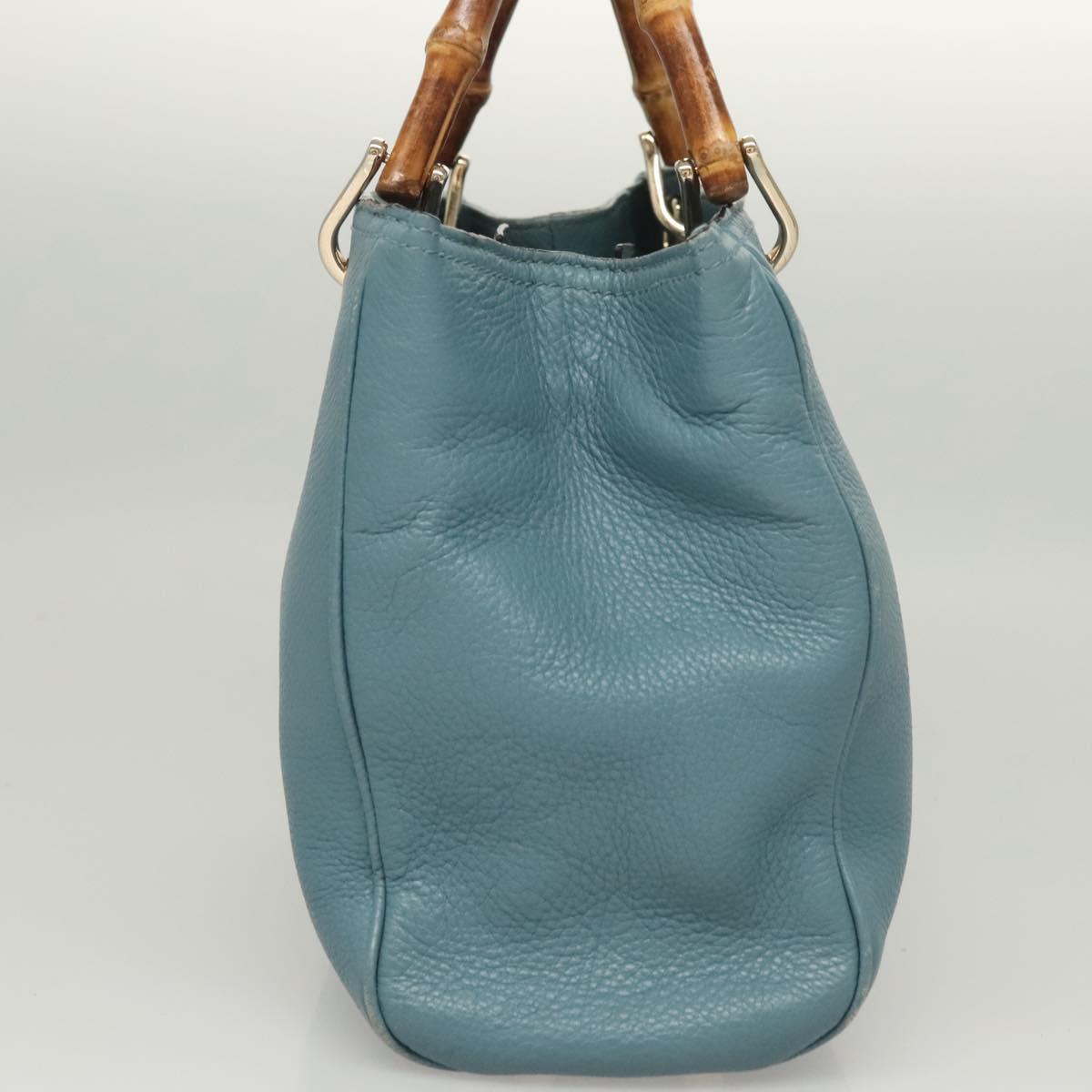 GUCCI Bamboo Hand Bag Leather 2way Blue Silver 336032 Auth 121645