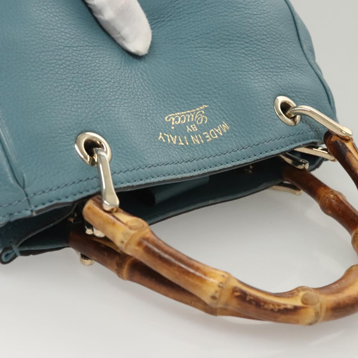 GUCCI Bamboo Hand Bag Leather 2way Blue Silver 336032 Auth 121645
