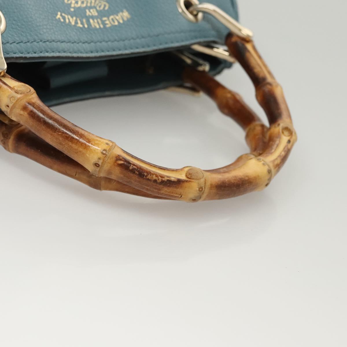 GUCCI Bamboo Hand Bag Leather 2way Blue Silver 336032 Auth 121645