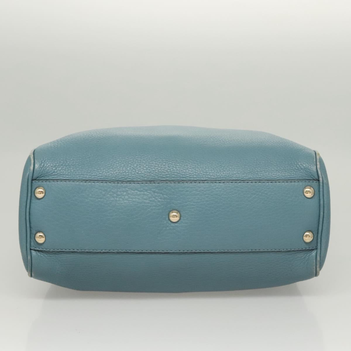 GUCCI Bamboo Hand Bag Leather 2way Blue Silver 336032 Auth 121645