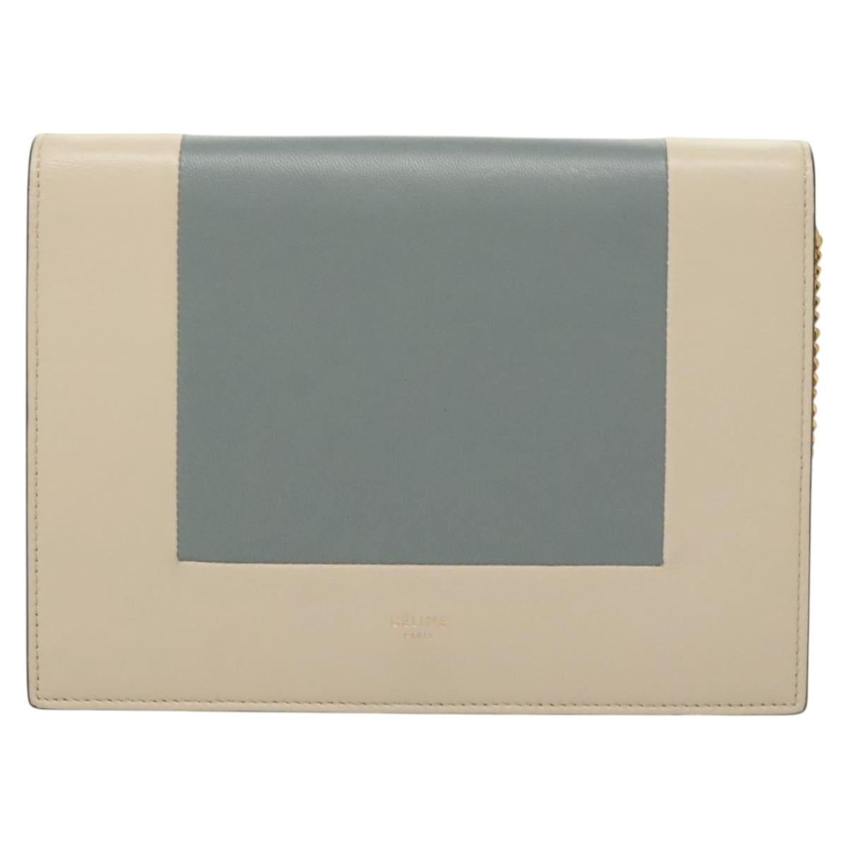 CELINE Chain Shoulder Bag Leather Gray Gold Auth 121648