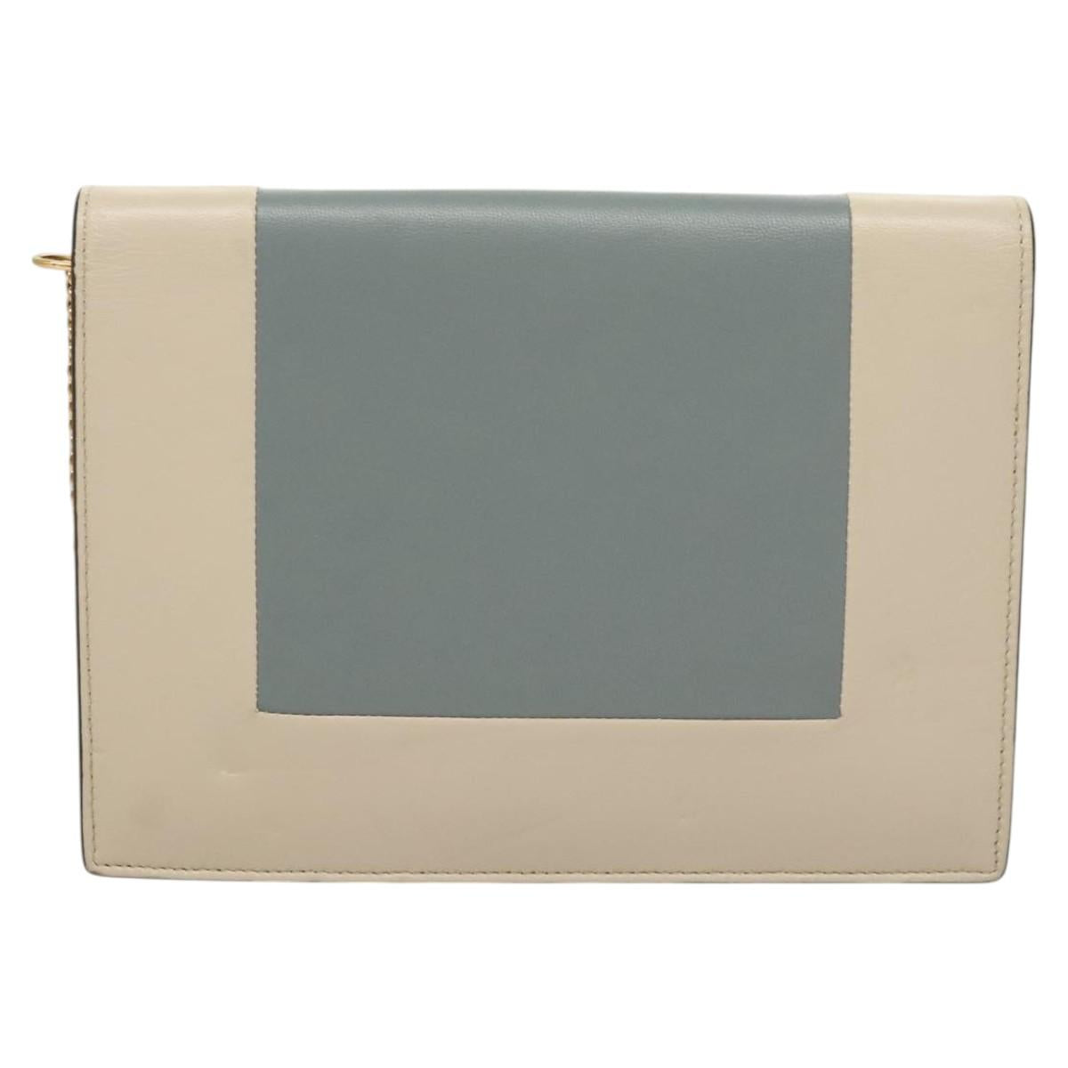 CELINE Chain Shoulder Bag Leather Gray Gold Auth 121648