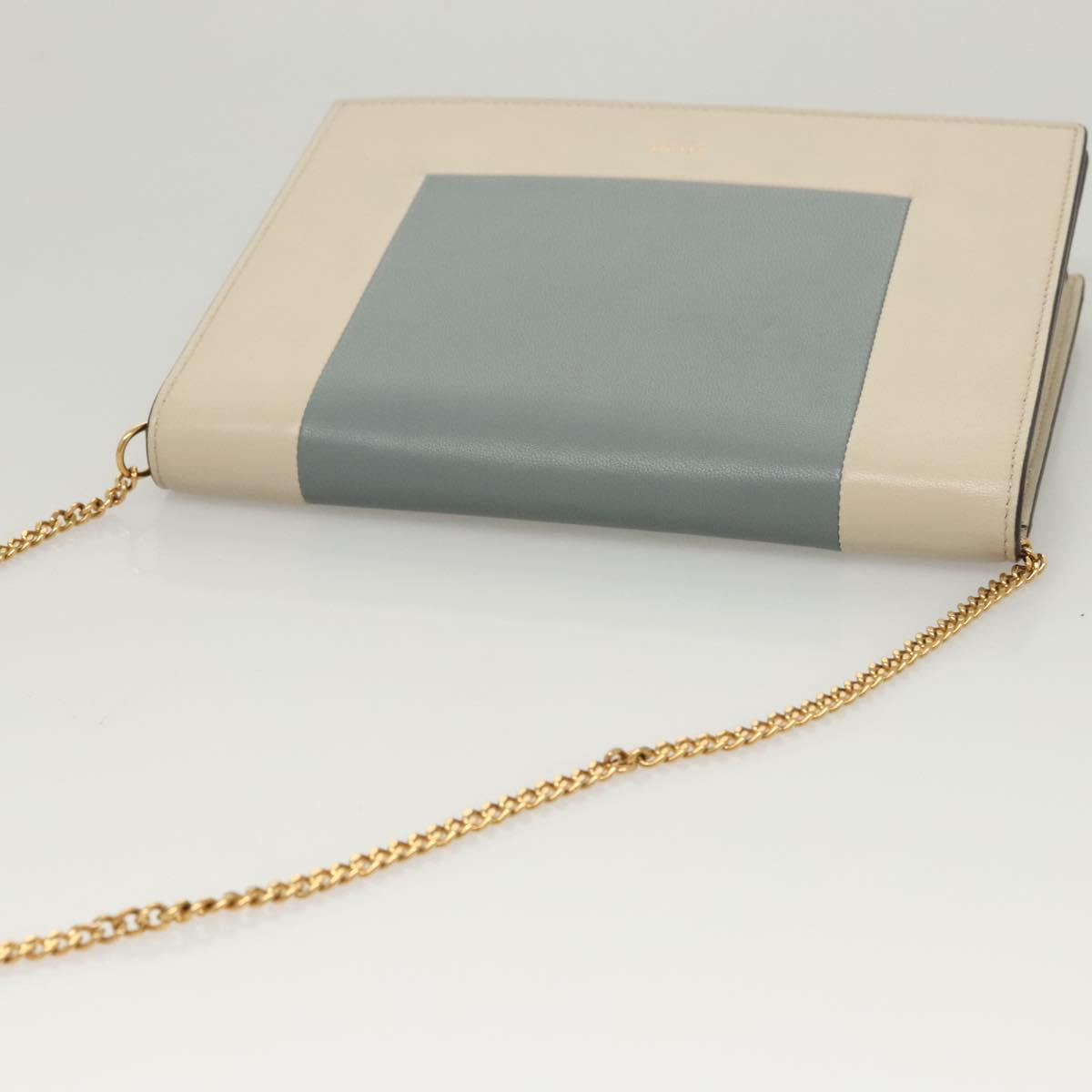 CELINE Chain Shoulder Bag Leather Gray Gold Auth 121648