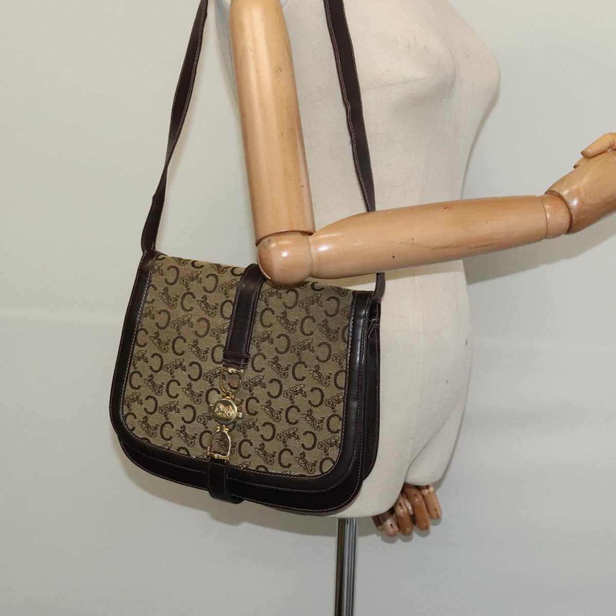 CELINE C Sulky Shoulder Bag Canvas Brown Gold Auth 121649
