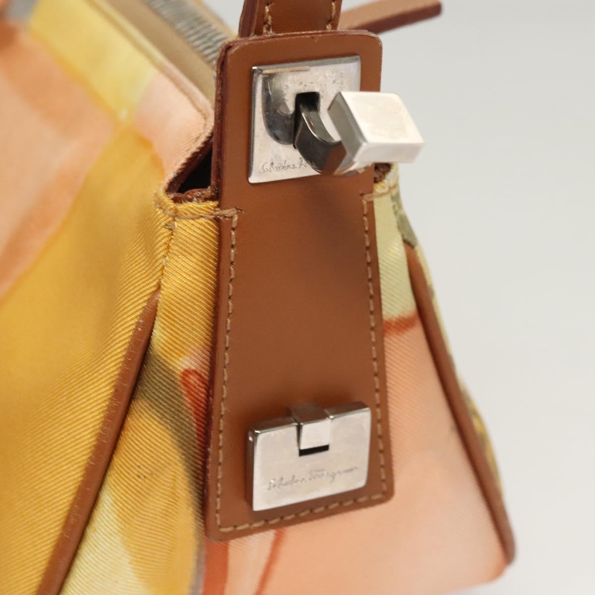 Salvatore Ferragamo Accessory Pouch Nylon Yellow Silver Auth 121659