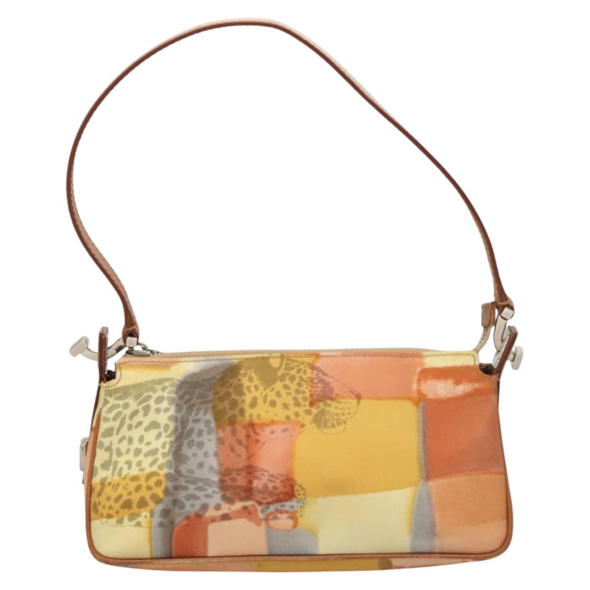 Salvatore Ferragamo Accessory Pouch Nylon Yellow Silver Auth 121659