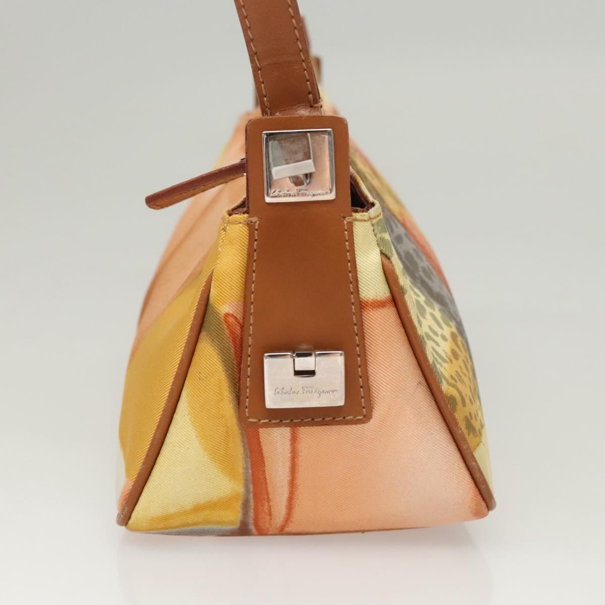 Salvatore Ferragamo Accessory Pouch Nylon Yellow Silver Auth 121659