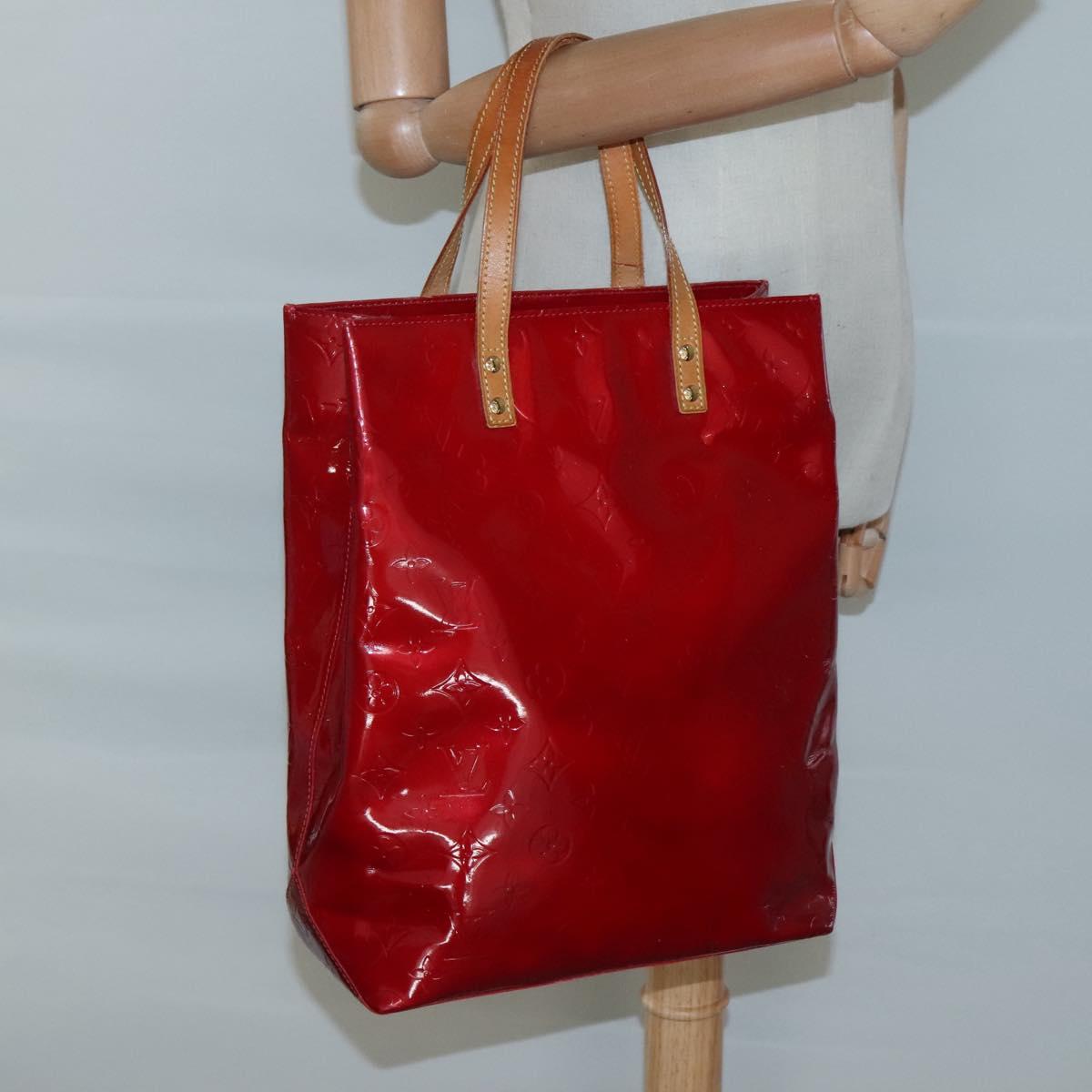LOUIS VUITTON Monogram Vernis Reade MM Hand Bag Red Rouge M91086 LV Auth 121668