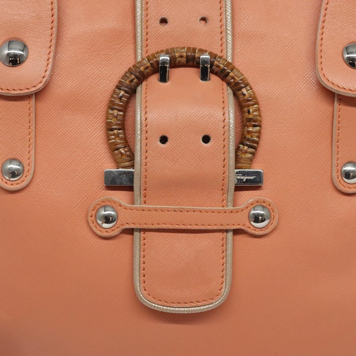 Salvatore Ferragamo Hand Bag Leather Orange Silver Auth 121670