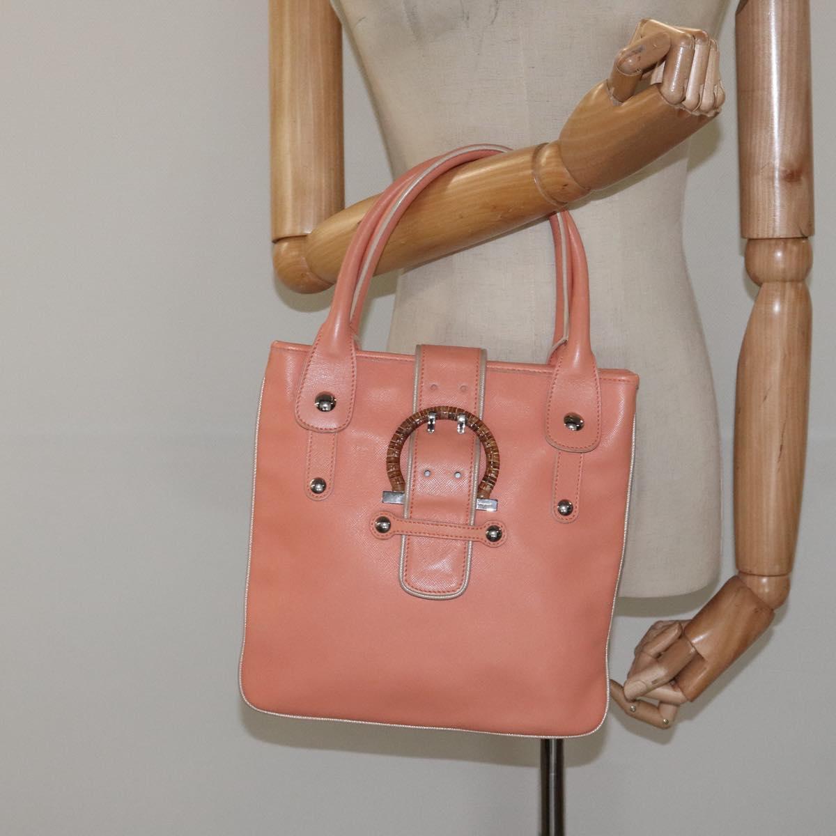 Salvatore Ferragamo Hand Bag Leather Orange Silver Auth 121670