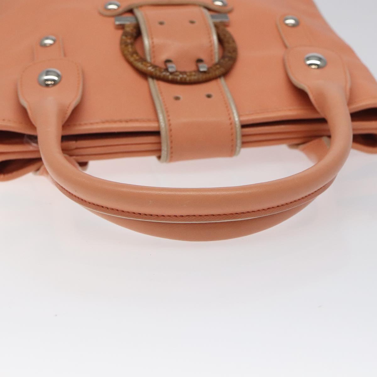 Salvatore Ferragamo Hand Bag Leather Orange Silver Auth 121670