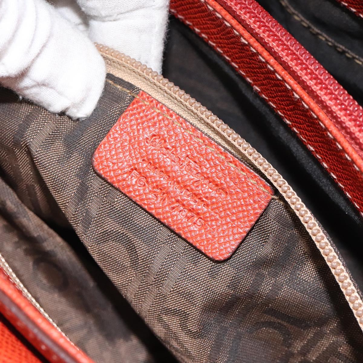 Salvatore Ferragamo Gancini Shoulder Bag Leather Orange Silver Auth 121671