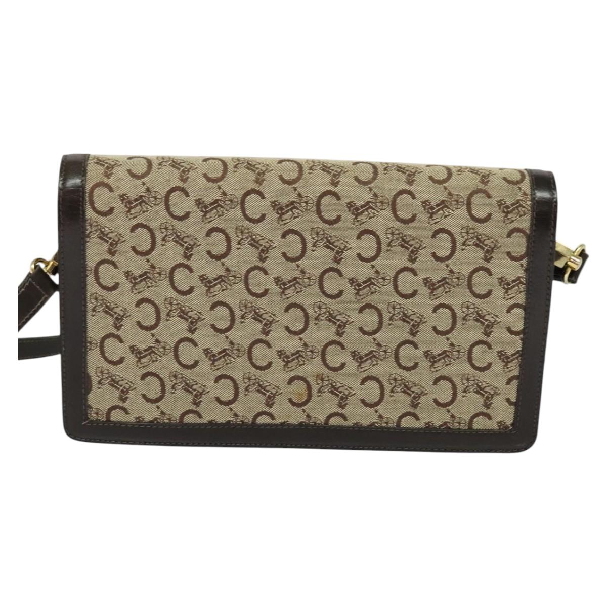 CELINE C Sulky Shoulder Bag Canvas Brown Gold Auth 121678
