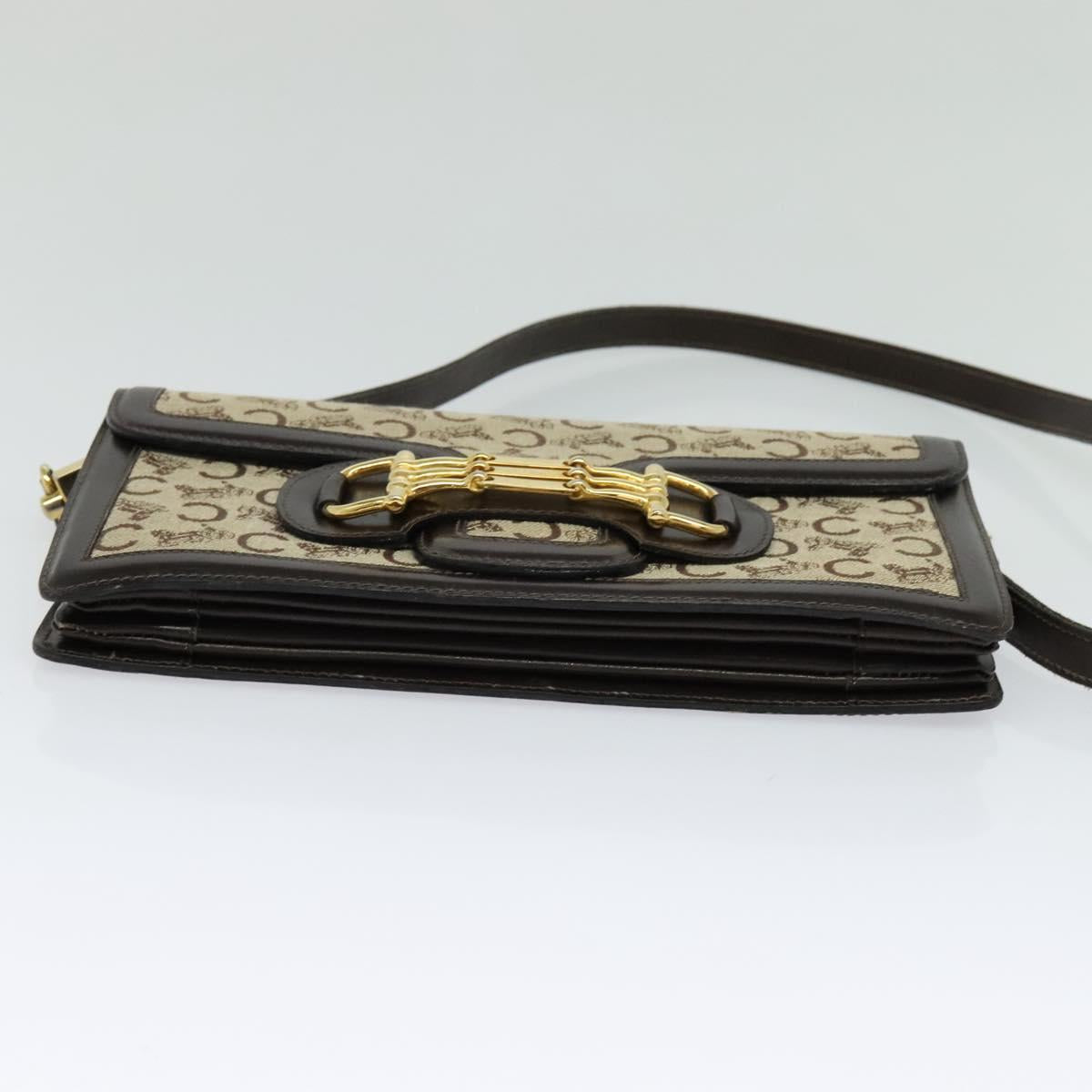 CELINE C Sulky Shoulder Bag Canvas Brown Gold Auth 121678