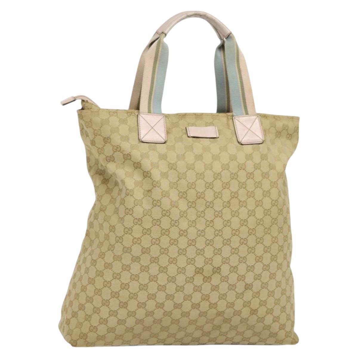 GUCCI GG Canvas Tote Bag Beige Gold 131233 Auth 121682