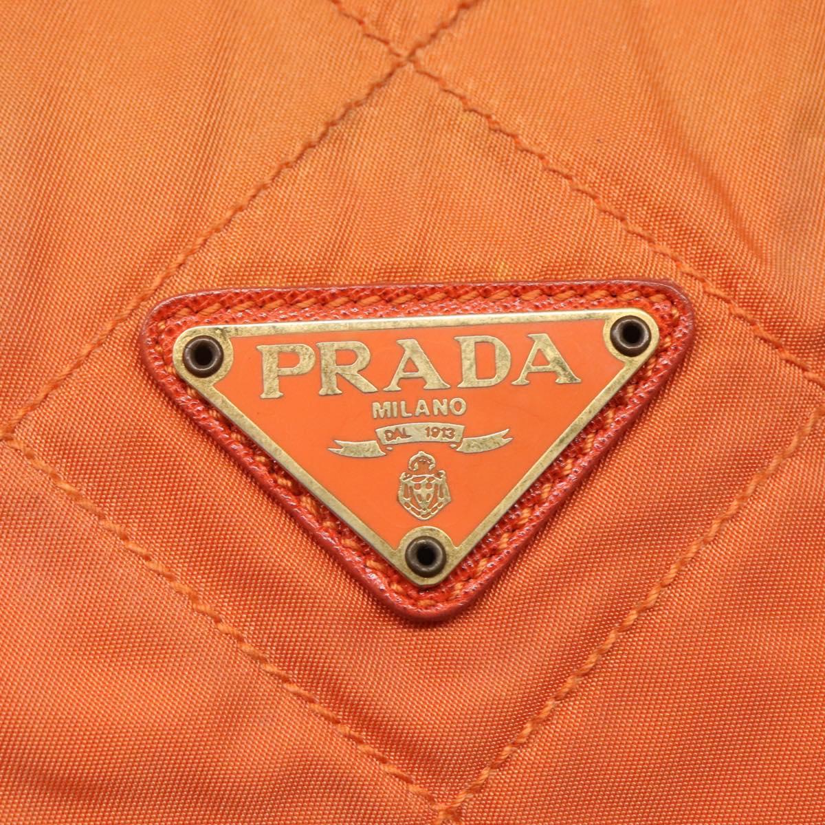 PRADA Chain Shoulder Bag Nylon Orange Gold Auth 121685