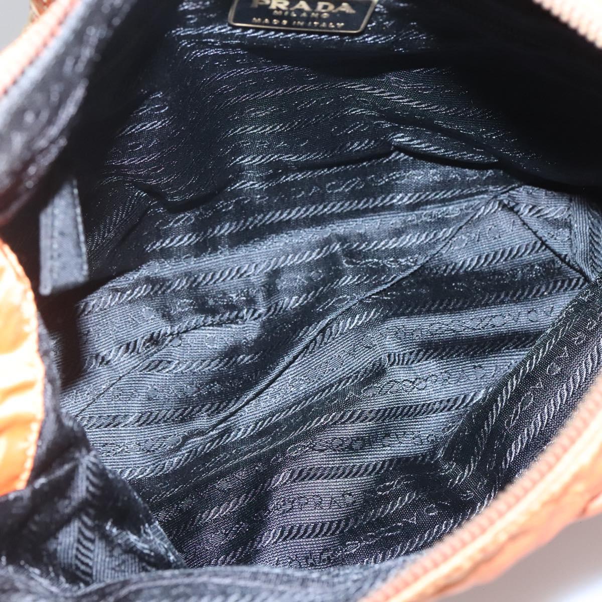 PRADA Chain Shoulder Bag Nylon Orange Gold Auth 121685