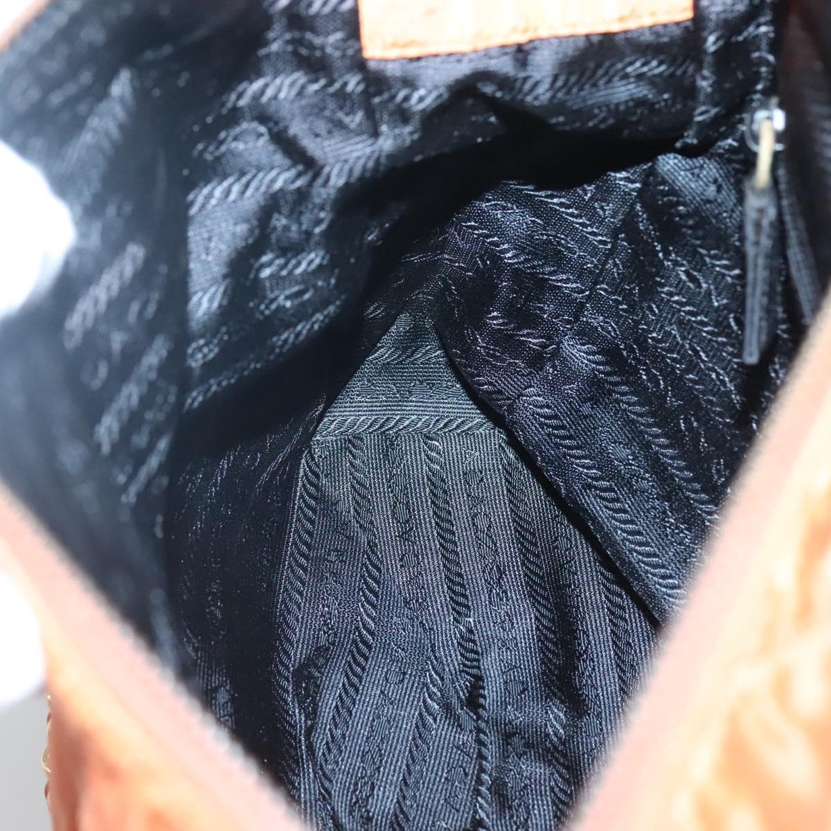 PRADA Chain Shoulder Bag Nylon Orange Gold Auth 121685