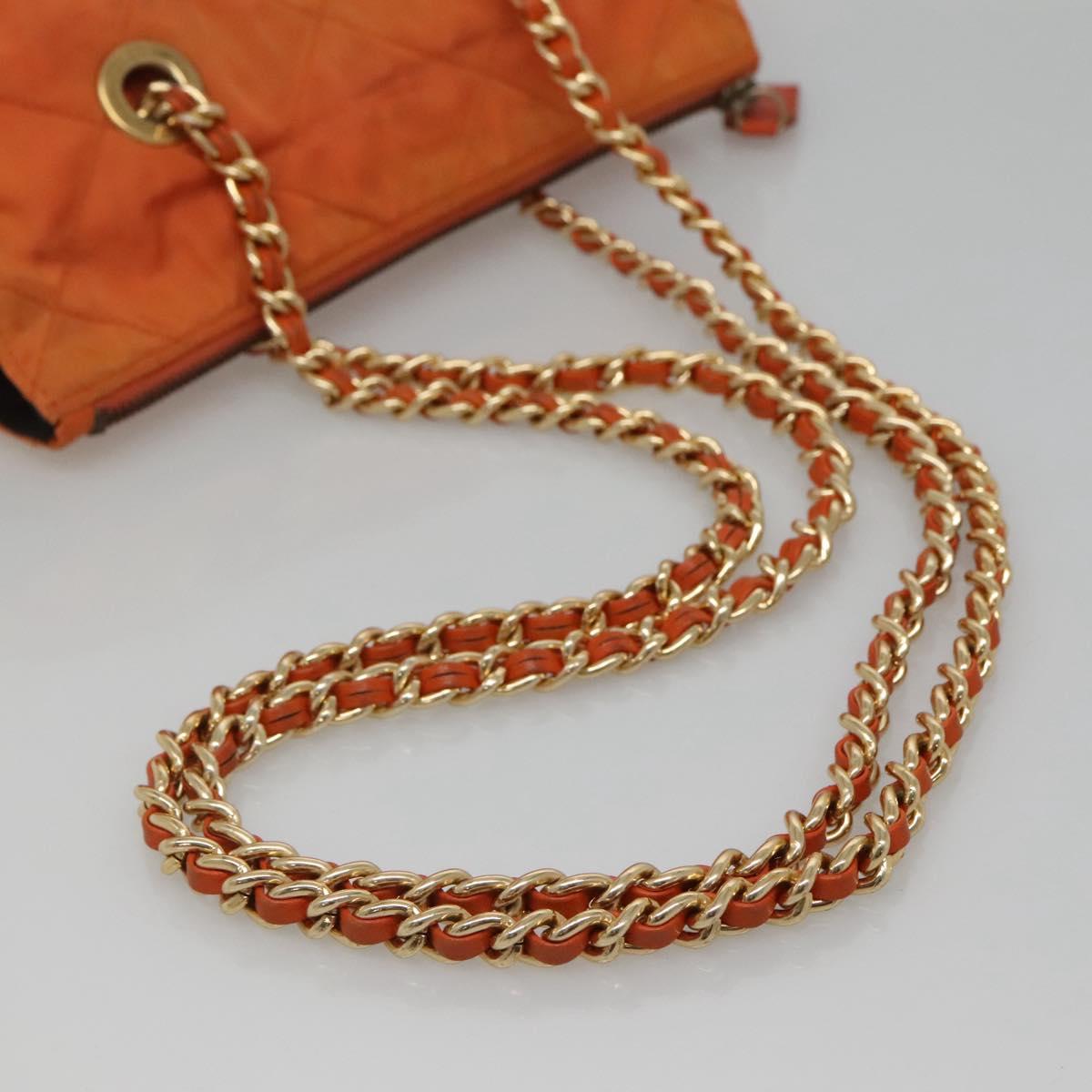 PRADA Chain Shoulder Bag Nylon Orange Gold Auth 121685