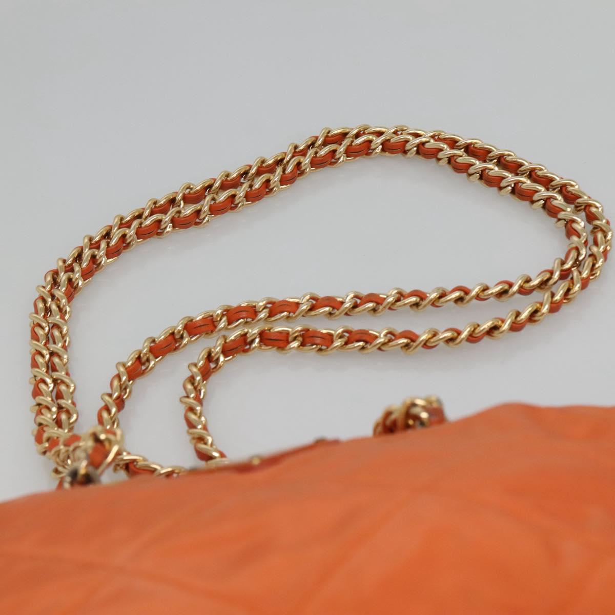 PRADA Chain Shoulder Bag Nylon Orange Gold Auth 121685