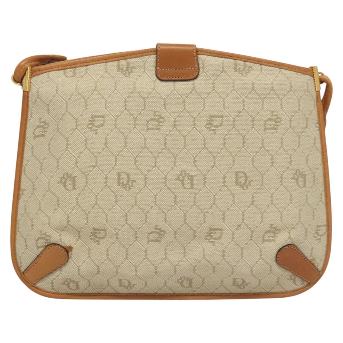 Christian Dior Honeycomb Canvas Shoulder Bag Beige Gold Auth 121690