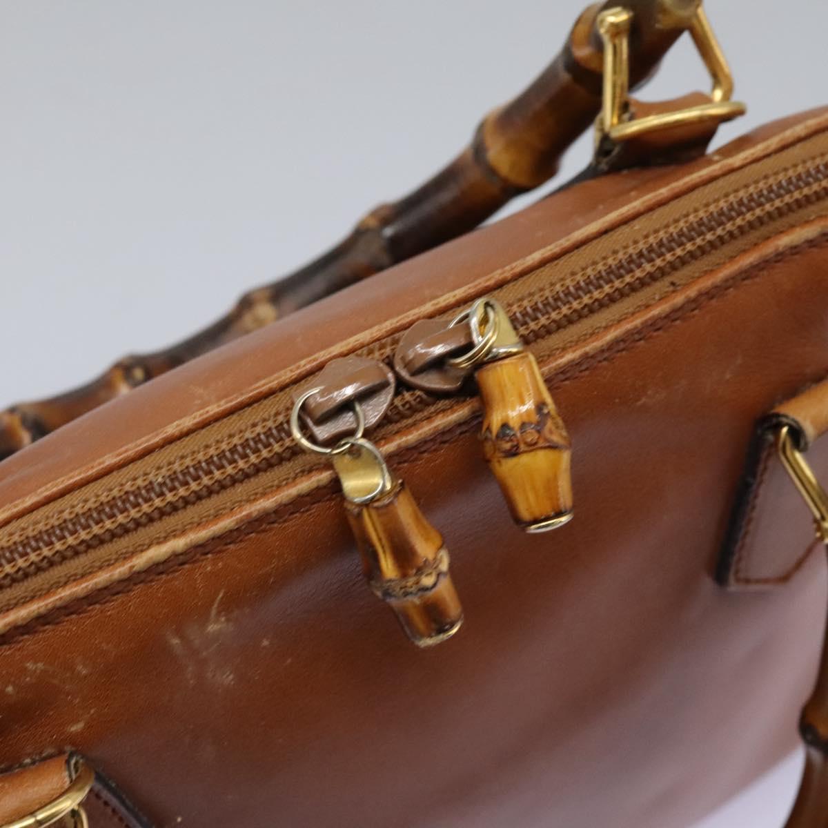 GUCCI Bamboo Hand Bag Leather 2way Brown Gold 000 2865 0290 Auth 121698
