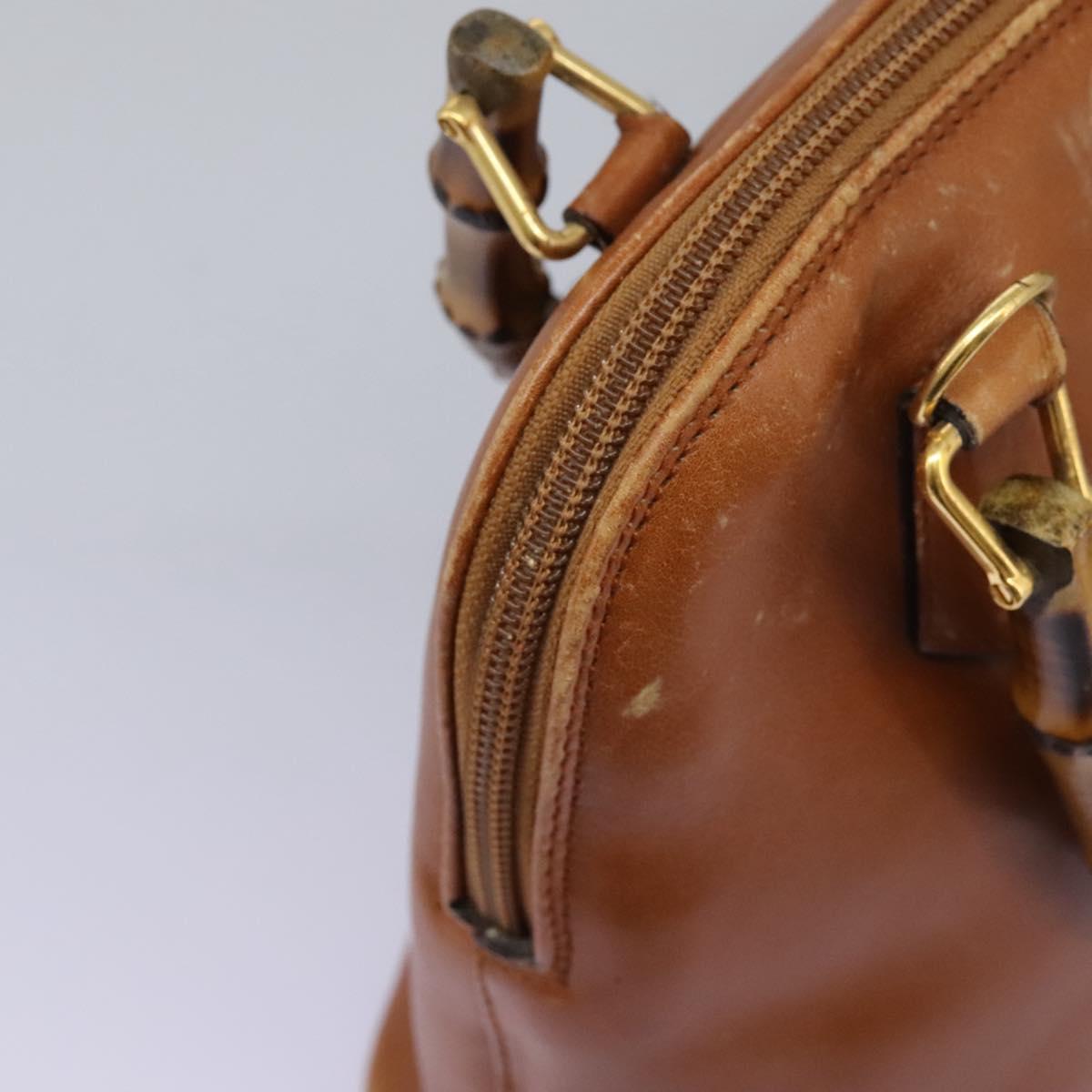GUCCI Bamboo Hand Bag Leather 2way Brown Gold 000 2865 0290 Auth 121698